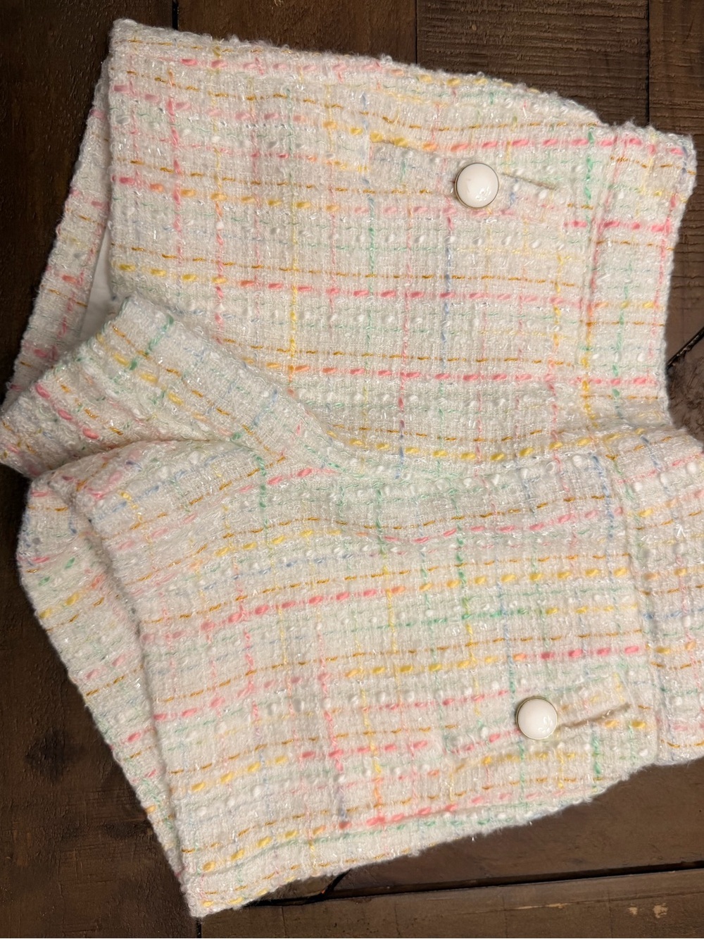 Janie and Jack White Tweed Shorts with Pastel Plaid